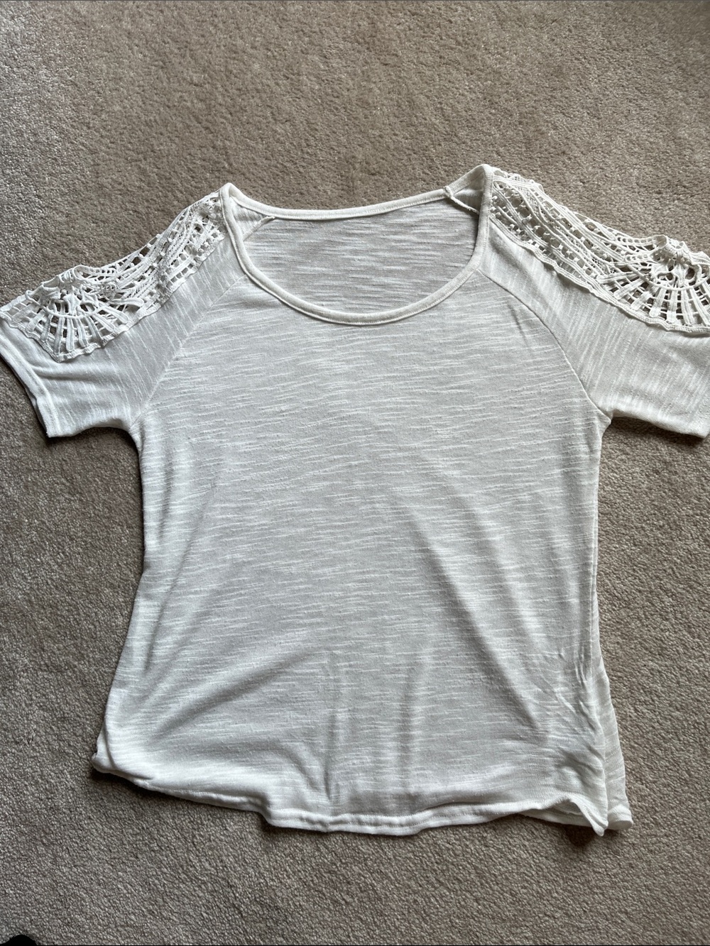 Lascana Cream Crochet Sleeve Scoop Neck Top
